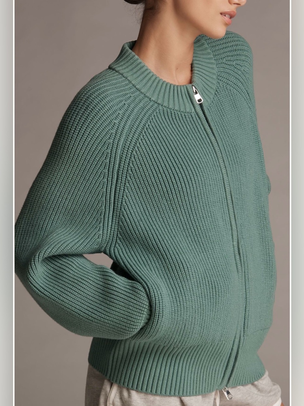 Varley Milo Sage Green Ribbed Zip Cardigan size Med Anthropologie deep sea new - Picture 3 of 10